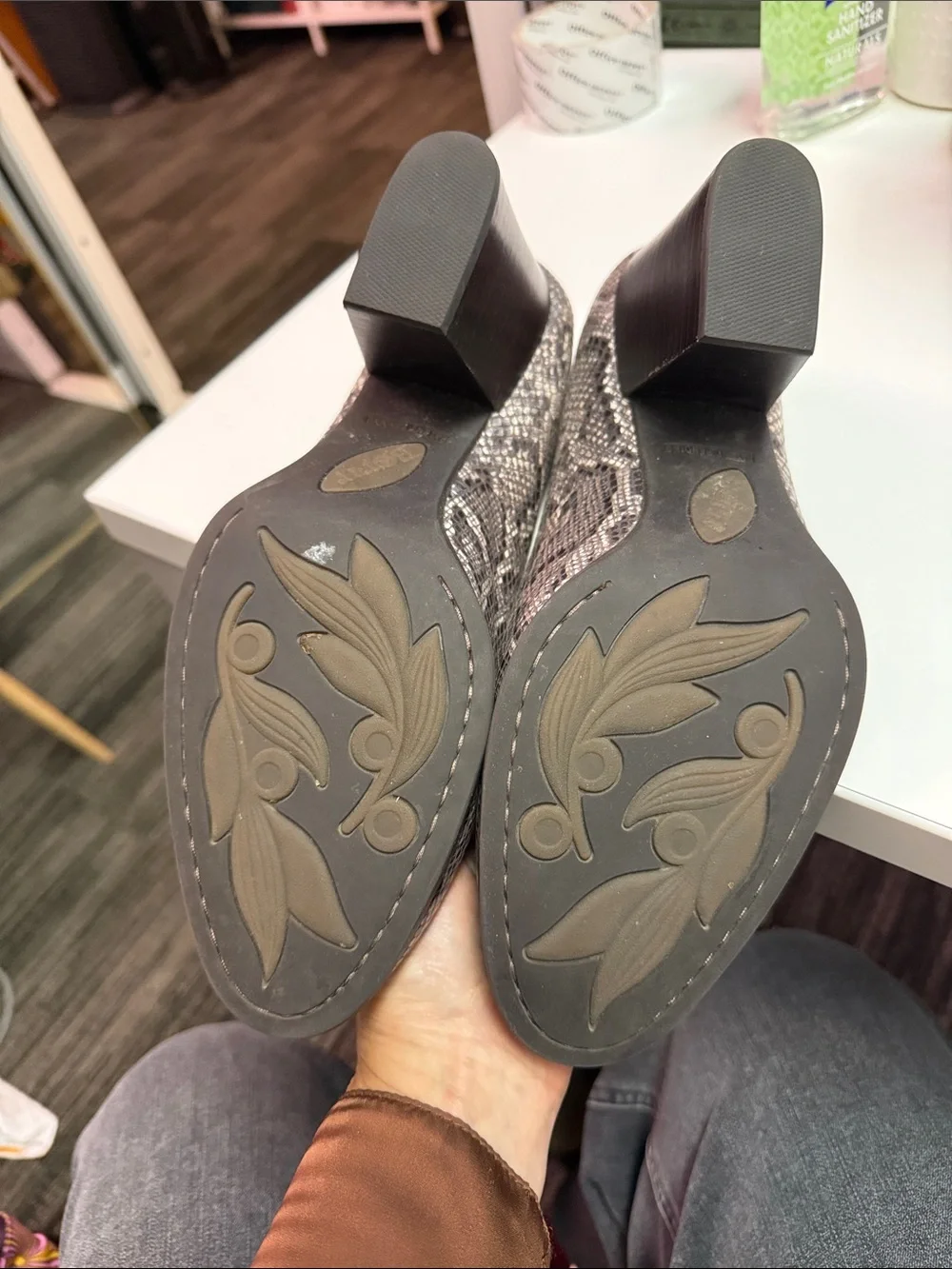 Born Snake-Print Low Block Heel Pumps in Grey